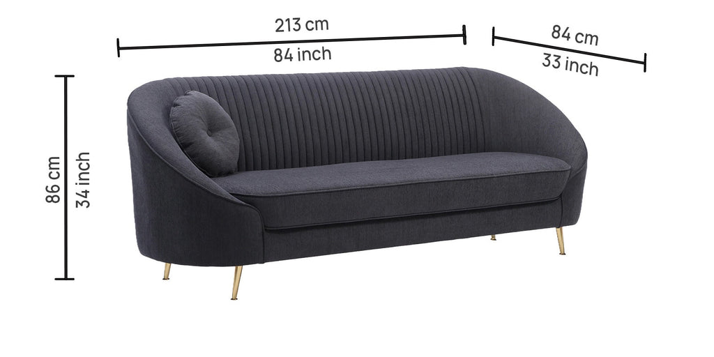 Aveline Chenille Fabric 3 Seater Sofa in Charcoal Grey Colour - Fine Arts (5)