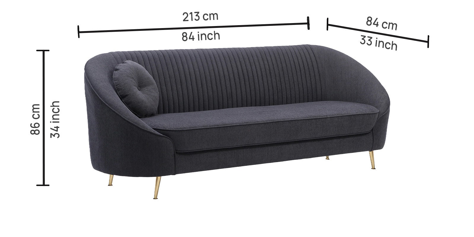 Aveline Chenille Fabric 3 Seater Sofa in Charcoal Grey Colour - Fine Arts (5)