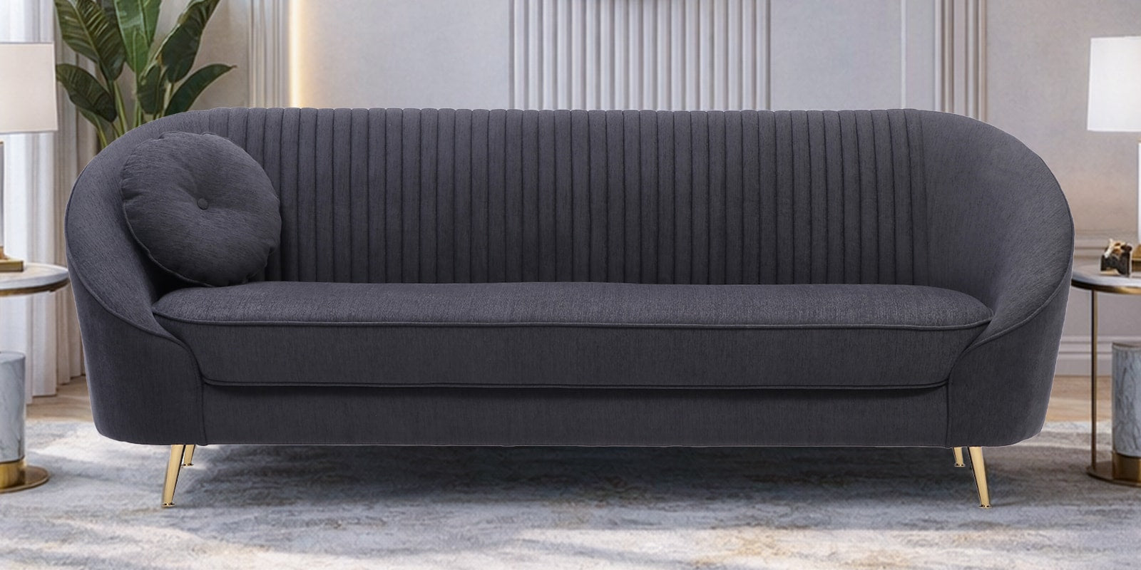 Aveline Chenille Fabric 3 Seater Sofa in Charcoal Grey Colour - Fine Arts (7)