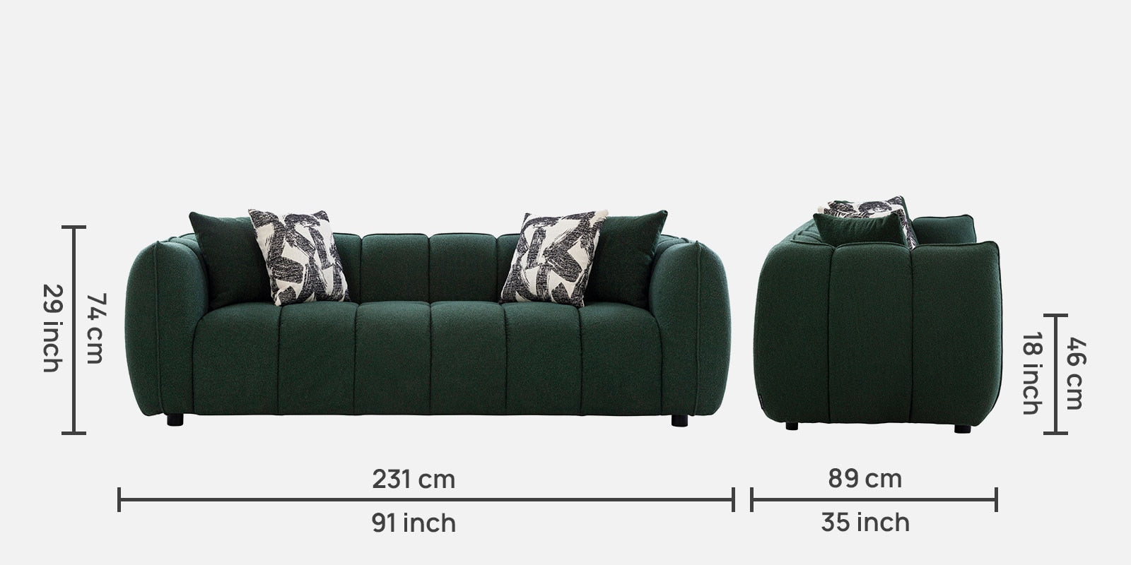 Belarus Fabric 3 Seater Sofa In Green Colour - Fine Arts (3)