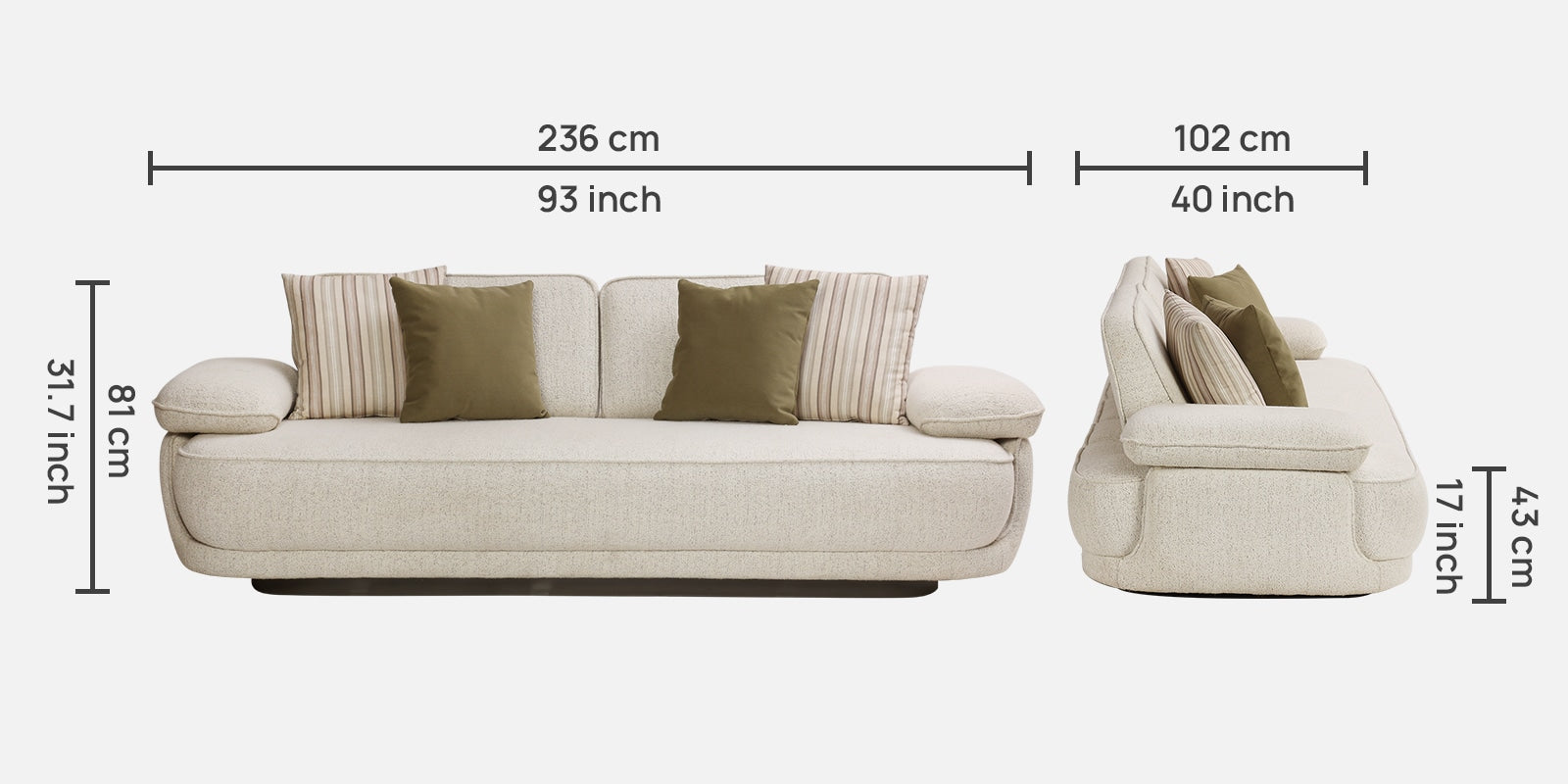 Brina Fabric 3 Seater Sofa with Adjustable Backrest in Beige Colour - Fine Arts (3)