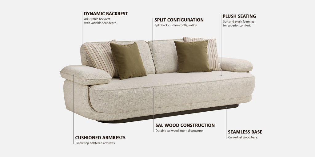 Brina Fabric 3 Seater Sofa with Adjustable Backrest in Beige Colour - Fine Arts (4)