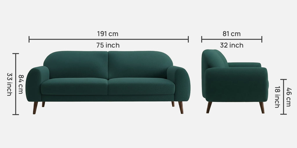 Elegant Velvet Fabric 3 Seater Sofa In Teal Green Color - Fine Arts (3)
