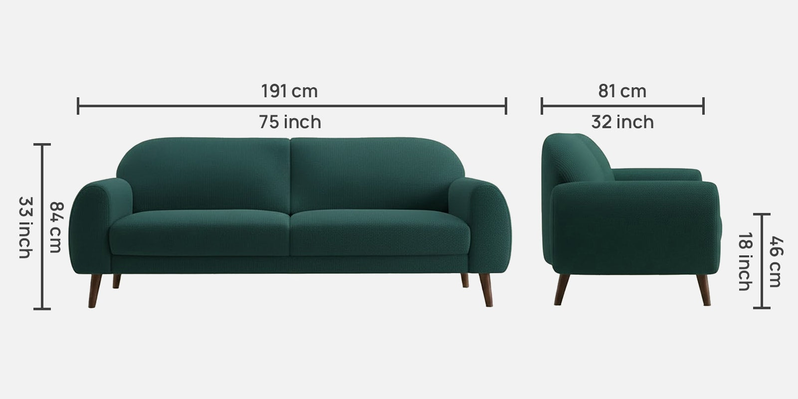 Elegant Velvet Fabric 3 Seater Sofa In Teal Green Color - Fine Arts (3)