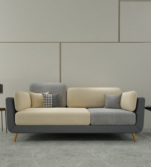 Montez Velvet 3 Seater Sofa in Grey & Beige Colour - Fine Arts (1)
