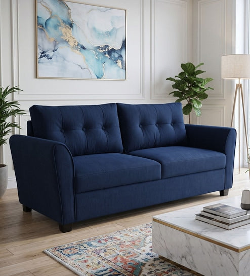 Tochi Fabric 3 Seater Sofa In Blue Colour - Fine Arts (1)