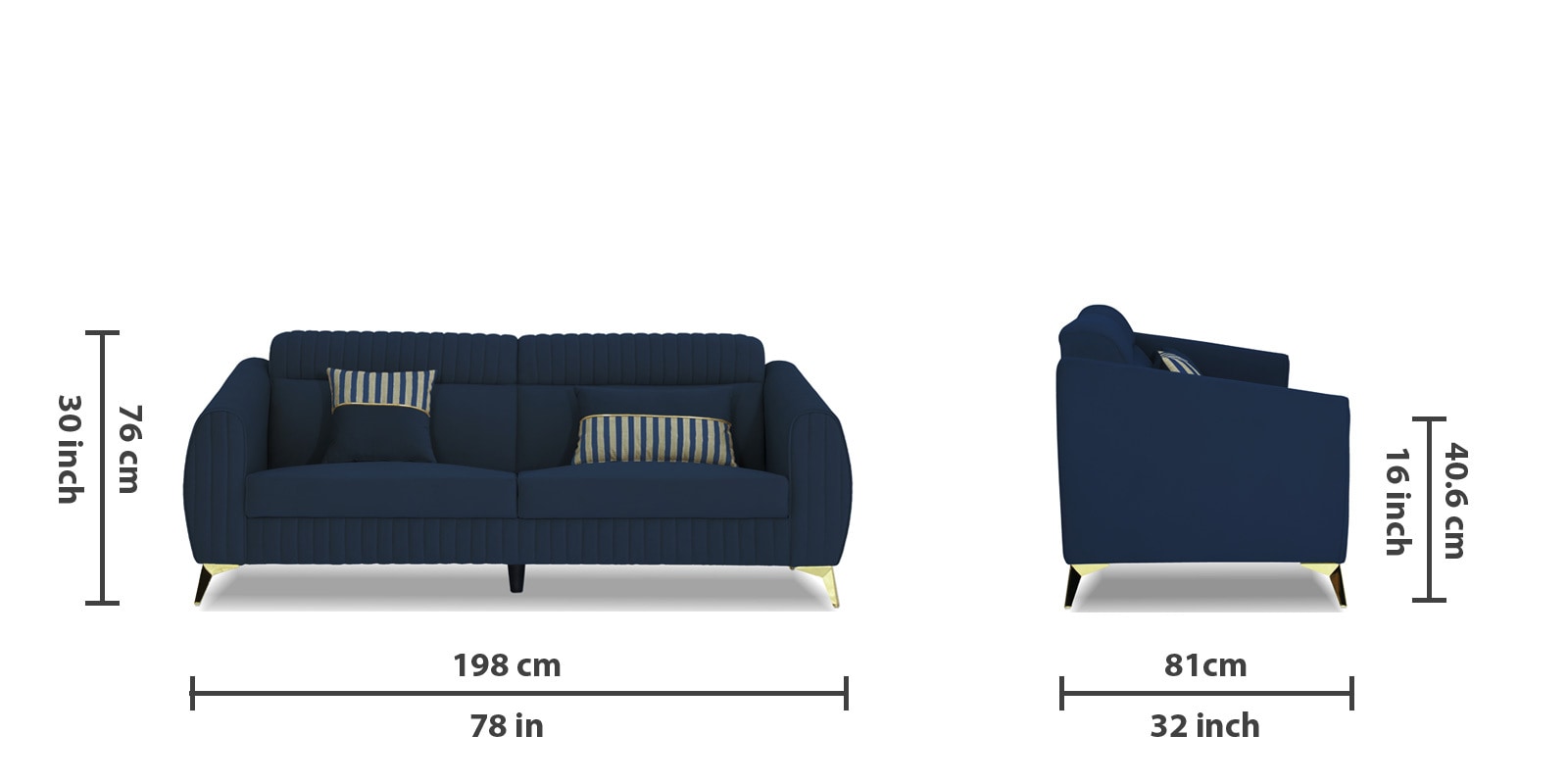 Luster Plus 3 Seater Sofa in Blue Colour - Fine Arts (3)