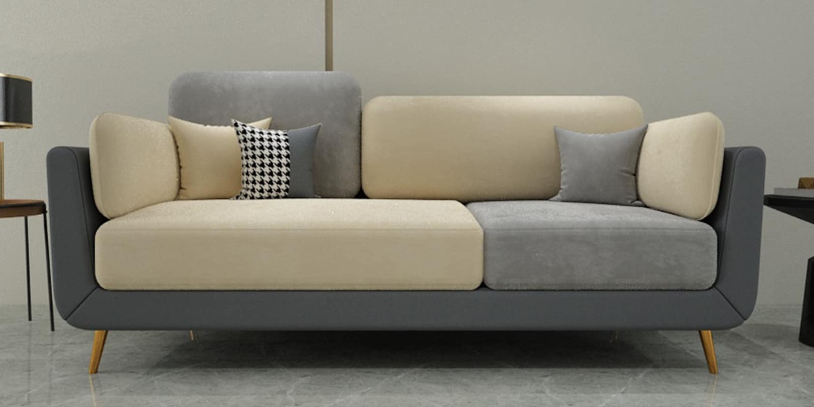 Montez Velvet 3 Seater Sofa in Grey & Beige Colour - Fine Arts (2)