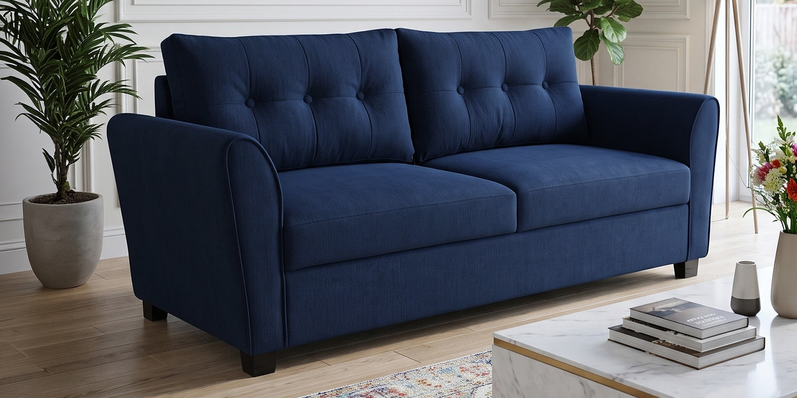 Tochi Fabric 3 Seater Sofa In Blue Colour - Fine Arts (2)