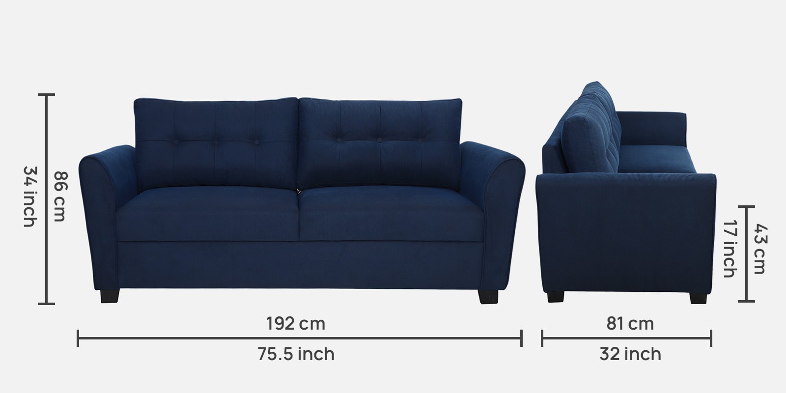 Tochi Fabric 3 Seater Sofa In Blue Colour - Fine Arts (3)